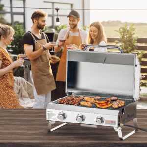 Onlyfire Tabletop Gas Grill 3 Burners, 24" Stainless Steel Portable Propane Grill with Foldable Legs for Outdoor Patio Backyard Camping, Tailgating, RV Trip, Heavy Duty & 24000BTU, GS307