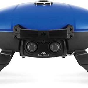 Napoleon TravelQ 285 Portable Gas BBQ Grill, Propane, Blue Lid - TQ285-BL-1 – Two Burners, Cast Iron Cooking Grids, Ideal for Camping & Tailgating