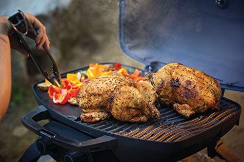 Napoleon TravelQ 285 Portable Gas BBQ Grill, Propane, Blue Lid - TQ285-BL-1 – Two Burners, Cast Iron Cooking Grids, Ideal for Camping & Tailgating