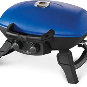 Napoleon TravelQ 285 Portable Gas BBQ Grill, Propane, Blue Lid - TQ285-BL-1 – Two Burners, Cast Iron Cooking Grids, Ideal for Camping & Tailgating