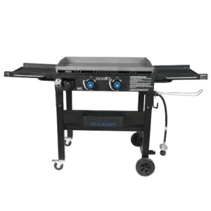 Razor Griddle Portable 2-Burner 30,000 BTU Gas Flattop Grill & Griddle Combo Cart with Foldable Side Shelves, Paper Towel and Condiment Holder, Black