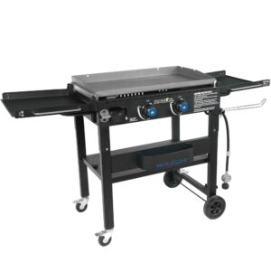 Razor Griddle Portable 2-Burner 30,000 BTU Gas Flattop Grill & Griddle Combo Cart with Foldable Side Shelves, Paper Towel and Condiment Holder, Black