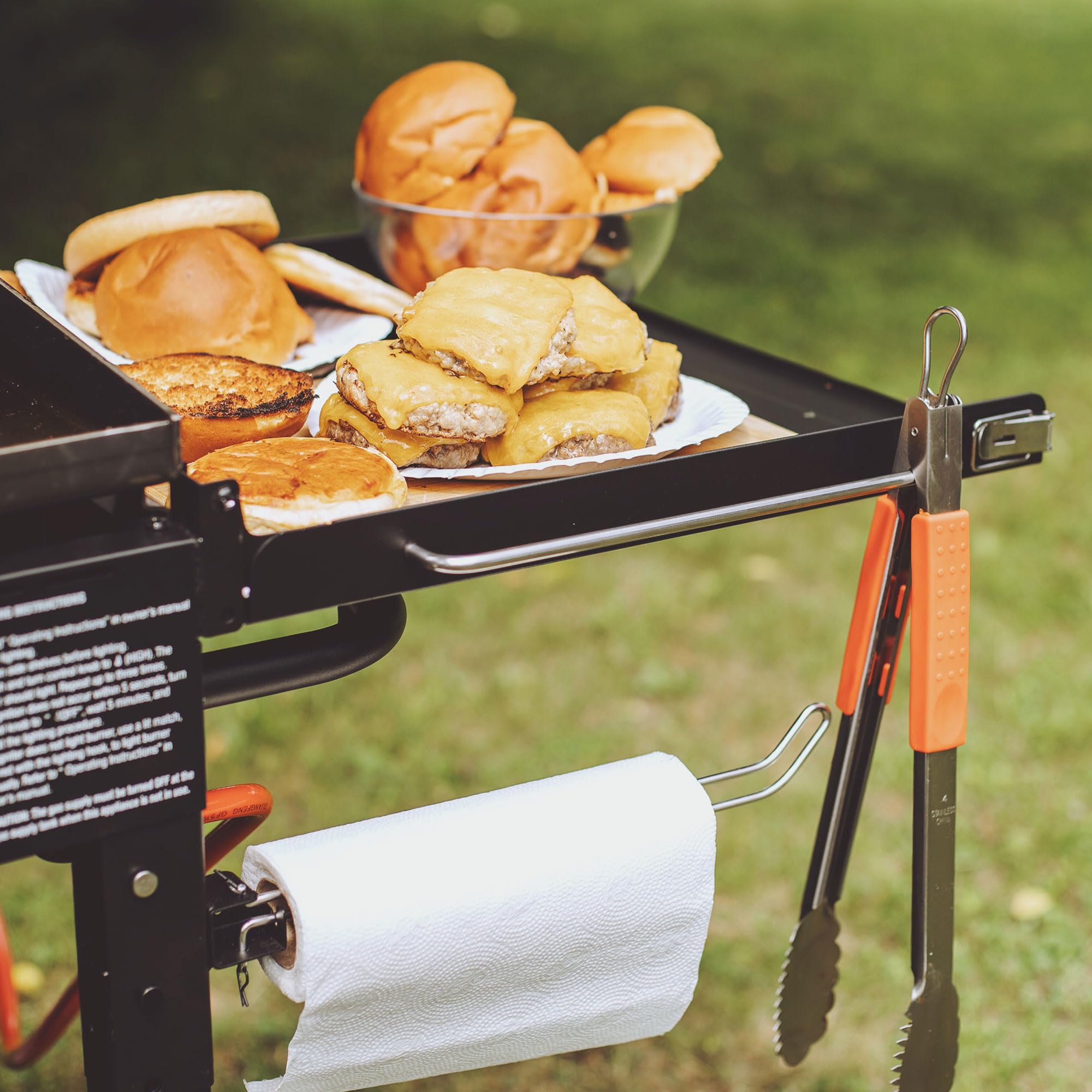 Razor Griddle Portable 2-Burner 30,000 BTU Gas Flattop Grill & Griddle Combo Cart with Foldable Side Shelves, Paper Towel and Condiment Holder, Black