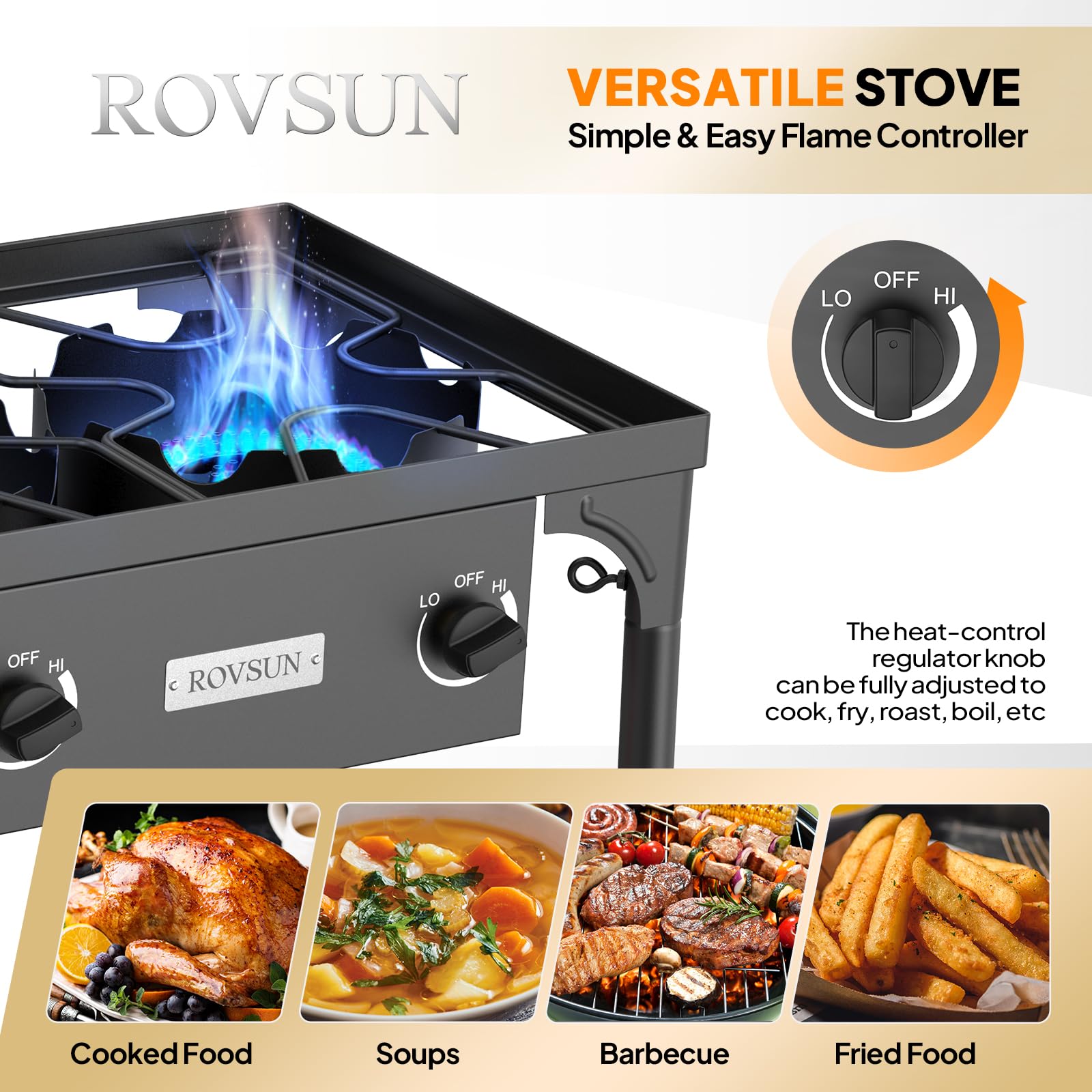 ROVSUN 3 Burner Propane Gas Stove with Carrying Bag, 225,000 BTU Patio Outdoor Camping Burner with Wind Panel & CSA Listed Regulator, Picnic Cooker for Home Patio Cooking Brewing Turkey Frying Canning