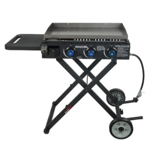 Razor Griddle Portable 3-Burner 30,000 BTU Gas Flattop Grill & Griddle Combo with 25" x 16" Cooking Surface Area, Foldable Cart & Side Shelf, Black