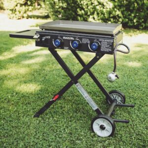 Razor Griddle Portable 3-Burner 30,000 BTU Gas Flattop Grill & Griddle Combo with 25" x 16" Cooking Surface Area, Foldable Cart & Side Shelf, Black