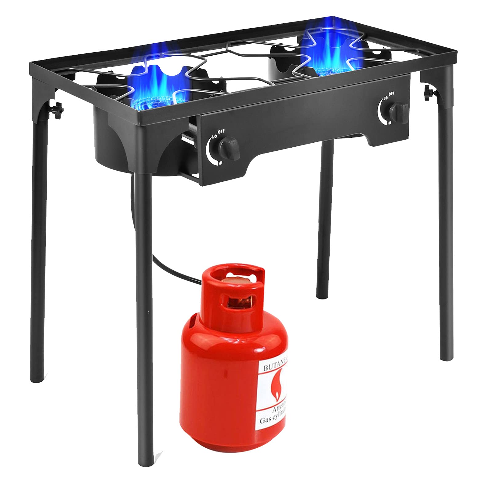 Giantex Outdoor Double Burner Stove, High Pressure 2 Burner Stand Max. 150,000 BTU total, 0-20 PSI Regulator Detachable Legs, Portable Dual Propane Grill Burner Stove for Camping Picnic Cookout