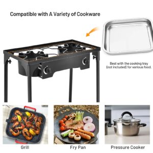 Giantex Outdoor Double Burner Stove, High Pressure 2 Burner Stand Max. 150,000 BTU total, 0-20 PSI Regulator Detachable Legs, Portable Dual Propane Grill Burner Stove for Camping Picnic Cookout