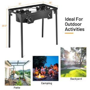 Giantex Outdoor Double Burner Stove, High Pressure 2 Burner Stand Max. 150,000 BTU total, 0-20 PSI Regulator Detachable Legs, Portable Dual Propane Grill Burner Stove for Camping Picnic Cookout