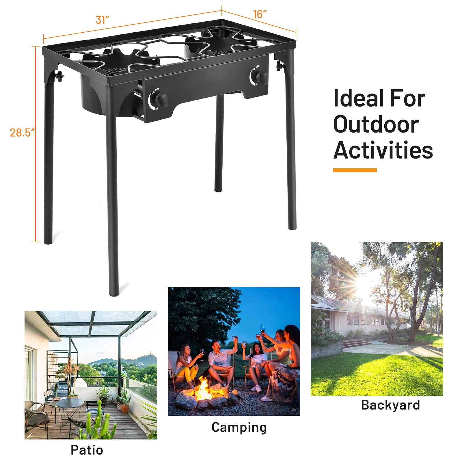 Giantex Outdoor Double Burner Stove, High Pressure 2 Burner Stand Max. 150,000 BTU total, 0-20 PSI Regulator Detachable Legs, Portable Dual Propane Grill Burner Stove for Camping Picnic Cookout