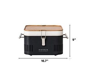 Everdure CUBE Portable Charcoal Grill, Tabletop BBQ, Perfect Tailgate, Beach, Patio, or Camping Grill, Lightweight & Compact Small Grill with Preparation Board & Food Storage Tray, Graphite