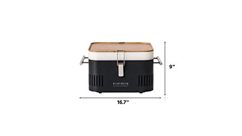 Everdure CUBE Portable Charcoal Grill, Tabletop BBQ, Perfect Tailgate, Beach, Patio, or Camping Grill, Lightweight & Compact Small Grill with Preparation Board & Food Storage Tray, Graphite