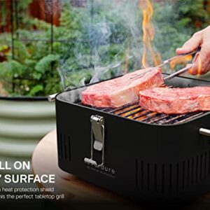 Everdure CUBE Portable Charcoal Grill, Tabletop BBQ, Perfect Tailgate, Beach, Patio, or Camping Grill, Lightweight & Compact Small Grill with Preparation Board & Food Storage Tray, Graphite