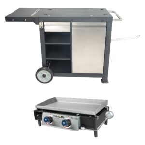 razor universal rolling prep cart with shelves and storage drawer for portable outdoor griddle and grills, accessory only, black