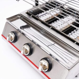 Commercial Gas LPG Grill, 3 Burners Smokeless Gas Grill with Separate Switch, Portable Barbecue Gas LPG Grill with Oil Catching Pan & Food Pan, BBQ Gas Grill for Indoor, Outdoor