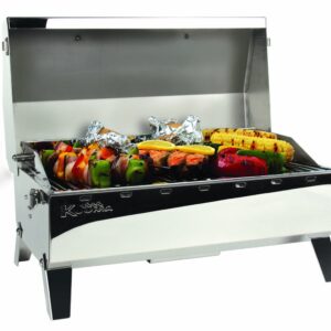 Kuuma "Kuuma Premium Stainless Steel Mountable Charcoal Grill w/Inner Lid Liner by Camco -Compact Portable Size Perfect for Boats, Tailgating and More - Stow N Go 160"" (58110)", silver