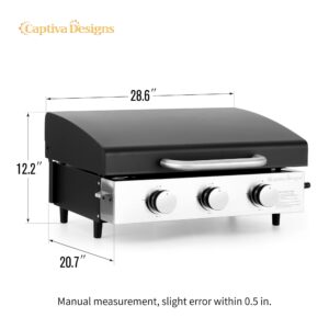 Captiva Designs 22 in Flat Top Grill with Ceramic Coated Cast Iron Pan, Portable Tabletop Propane Gas Griddle Grill for Camping, Outdoor & Tailgating Barbecue, 24,000 BTU Output, 3 Burners