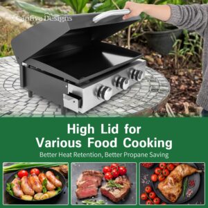 Captiva Designs 22 in Flat Top Grill with Ceramic Coated Cast Iron Pan, Portable Tabletop Propane Gas Griddle Grill for Camping, Outdoor & Tailgating Barbecue, 24,000 BTU Output, 3 Burners