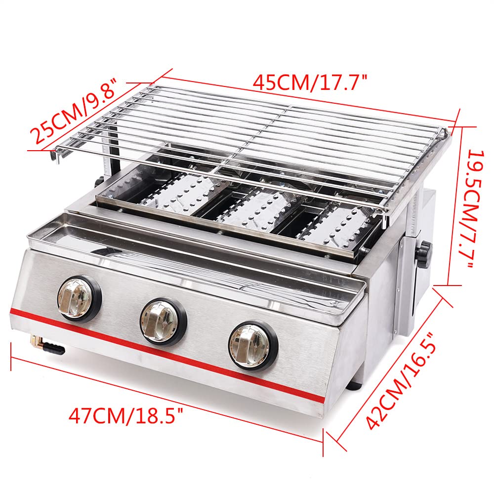 NATICRISI Portable Gas Grill,Portable Griddle Propane LPG Gas Grill,3 Burners LPG Gas BBQ Grills Tabletop, Tabletop Gas Plancha for Outdoor Camping, Kitchen