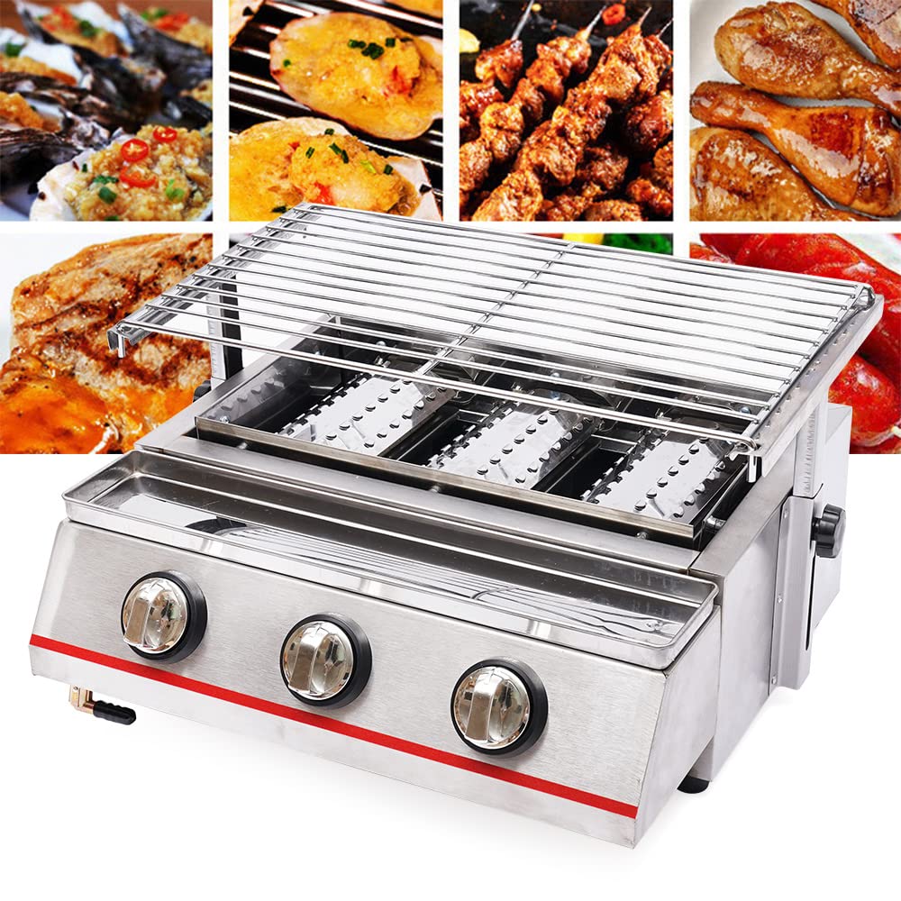 NATICRISI Portable Gas Grill,Portable Griddle Propane LPG Gas Grill,3 Burners LPG Gas BBQ Grills Tabletop, Tabletop Gas Plancha for Outdoor Camping, Kitchen