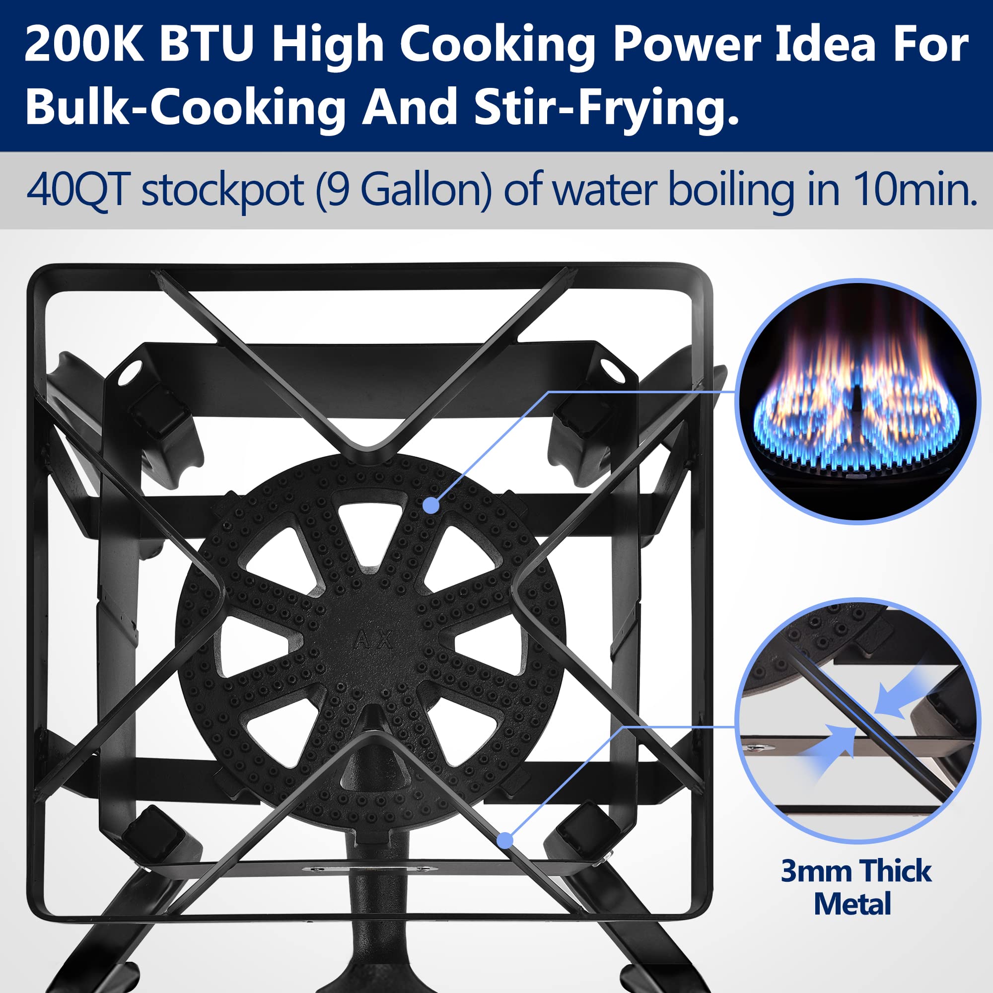 ARC 200,000BTU Propane Burner Camp Stove for Outdoor cooking,with Removable Legs,ideal for Woks, Skillets and Pots