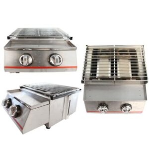 Smokeless Grill Indoor Tabletop LPG Grill Height Adjustable 2 Burners BBQ Stove Compact Protable Small Grill, 13.9"x16.53"x7.67",Stainless Steel Barbeque Stove Grill for Paties,RV Trip etc. (2 Burners)