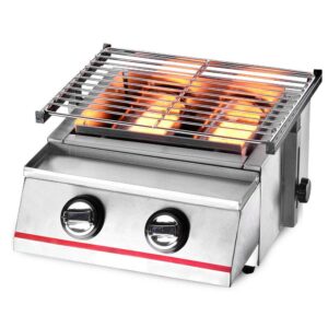 Smokeless Grill Indoor Tabletop LPG Grill Height Adjustable 2 Burners BBQ Stove Compact Protable Small Grill, 13.9"x16.53"x7.67",Stainless Steel Barbeque Stove Grill for Paties,RV Trip etc. (2 Burners)