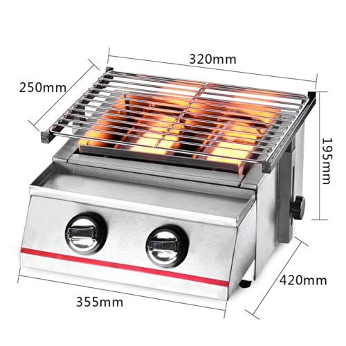 Smokeless Grill Indoor Tabletop LPG Grill Height Adjustable 2 Burners BBQ Stove Compact Protable Small Grill, 13.9"x16.53"x7.67",Stainless Steel Barbeque Stove Grill for Paties,RV Trip etc. (2 Burners)