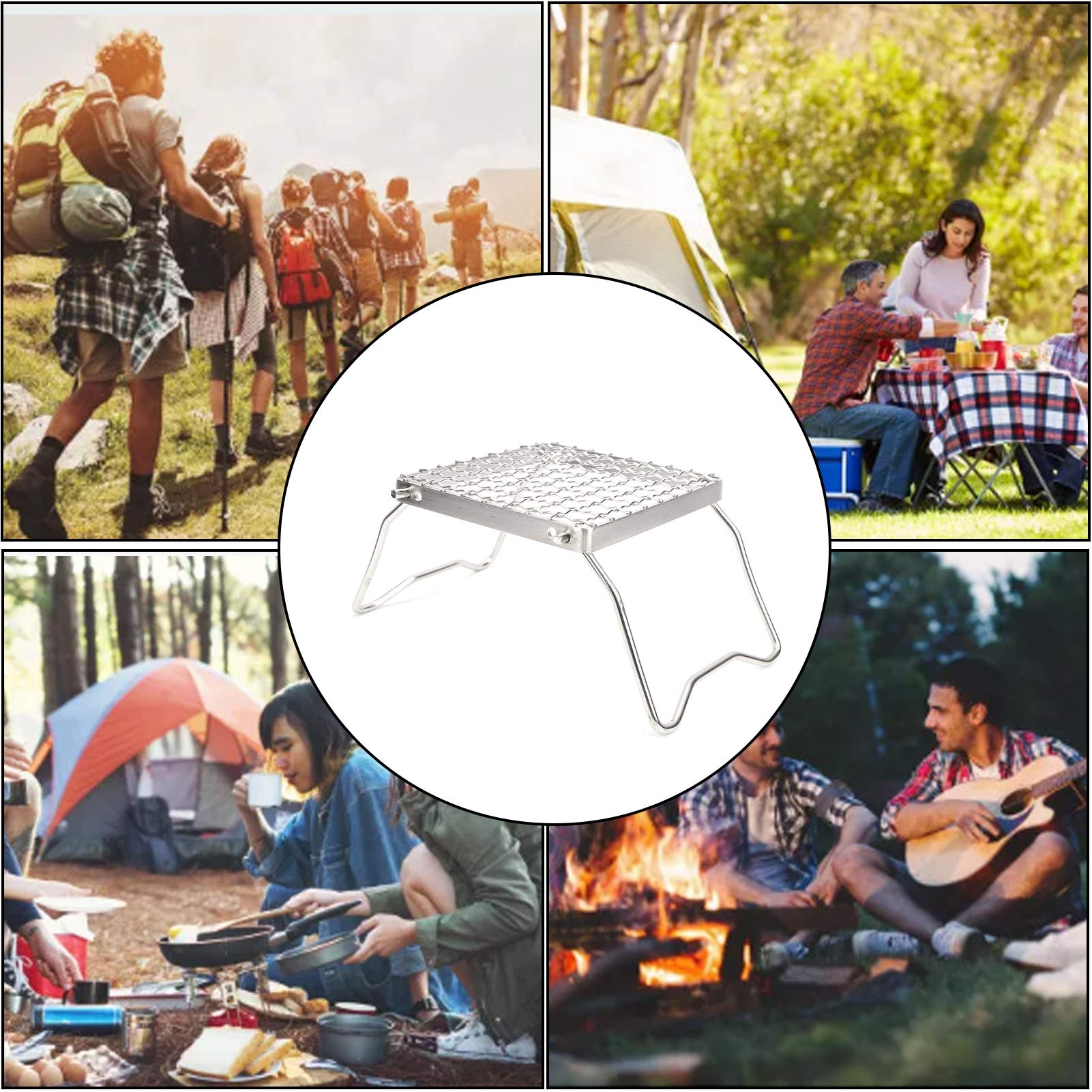 Portable Camping Grill Folding Grill Campfire Grill, 304 Stainless Steel Outdoor Grill Camping Cooking Portable Grill -Mesh Campfire Skillet Camp Grill with Carry Bag, for Barbecues/Picnics/Camping