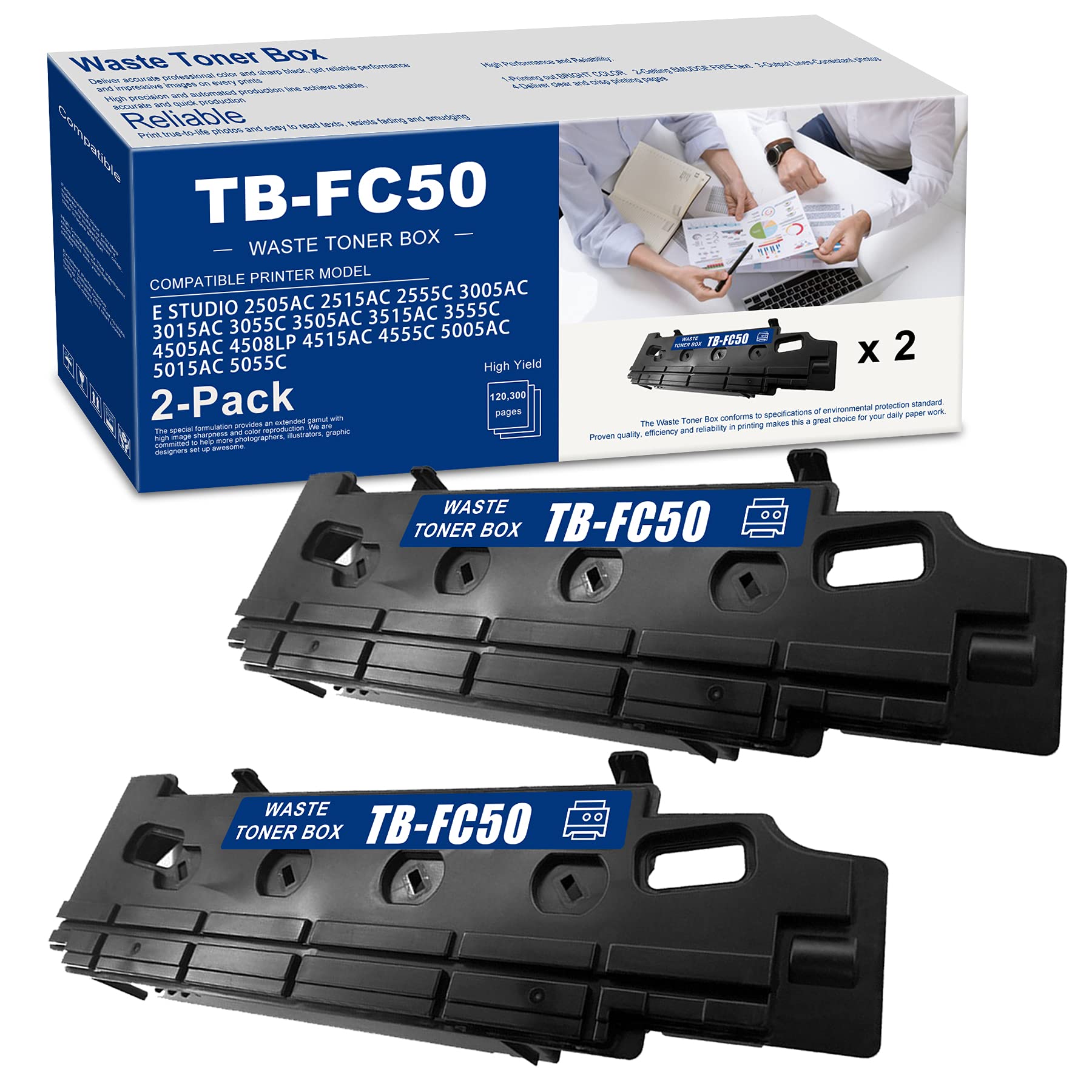 (2-PK,Black) TB-FC50 Compatible High Yield Waste Toner Box TBFC50 Replacement for Toshiba E Studio 2555C 3005AC 3015AC 3055C 3505AC 3515AC 3555C 4505AC 4508LP 4515AC 4555C Printer, Sold by NEODAYNET