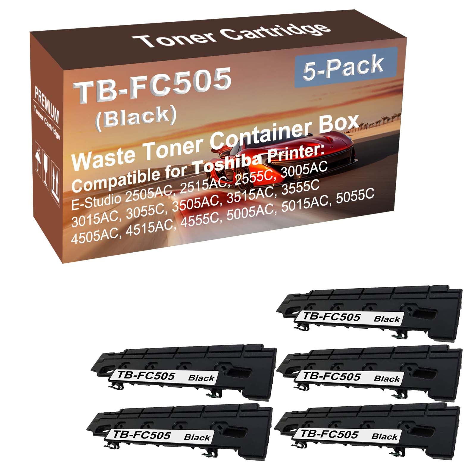 5-Pack Compatible High Capacity TB-FC505 TBFC505 Waste Toner Container Box use for Toshiba E-Studio 2505AC, 2515AC, 2555C, 3005AC, 3015AC Printer (Black)