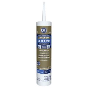 ge advanced silicone caulk for window & door - 100% waterproof silicone sealant, 5x stronger adhesion, shrink & crack proof - 10 oz cartridge, white, pack of 1