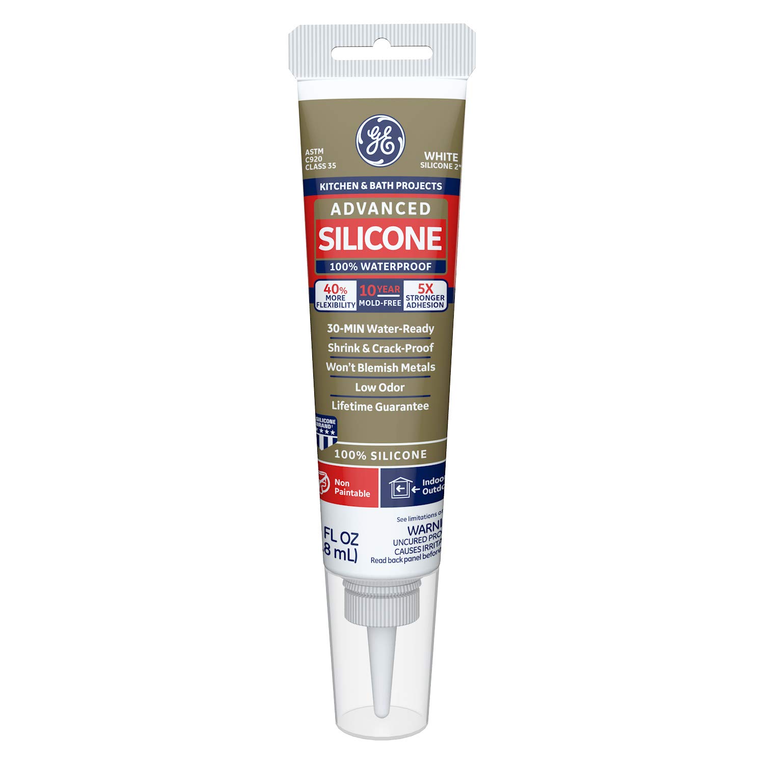 GE Sealants & Adhesives 281 Advanced Silicone 2 Kitchen & Bath Sealant, 2.8oz, White