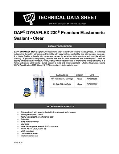 12 Pack of 10.1 oz Dap 18305 Dynaflex 230 Clear Premium Window, Door, and Trim Sealant