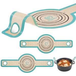 Silicone Bread Sling Dutch Oven - Best Japan Silicone. Non-Stick & Easy Clean Reusable Silicone Bread Baking Mat. With Extra Long Handles Bread Baking Sheet Liner, 2 Aqua Sky Set Transferable Dough