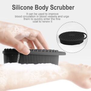 Soft Silicone Body Scrubber 2 PCS Silicone Body Shower, Silicone Loofah 2 in 1 Bath and Shampoo Brush, Body Scrubber Shower Cleaning Exfoliating Use for Sensitive Skin, Lather Well(Black and Pink)