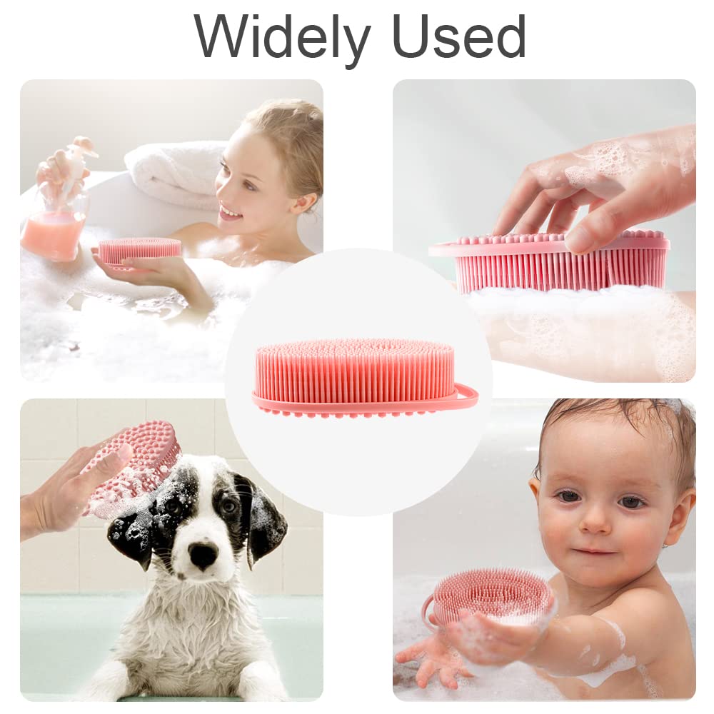 Soft Silicone Body Scrubber 2 PCS Silicone Body Shower, Silicone Loofah 2 in 1 Bath and Shampoo Brush, Body Scrubber Shower Cleaning Exfoliating Use for Sensitive Skin, Lather Well(Black and Pink)