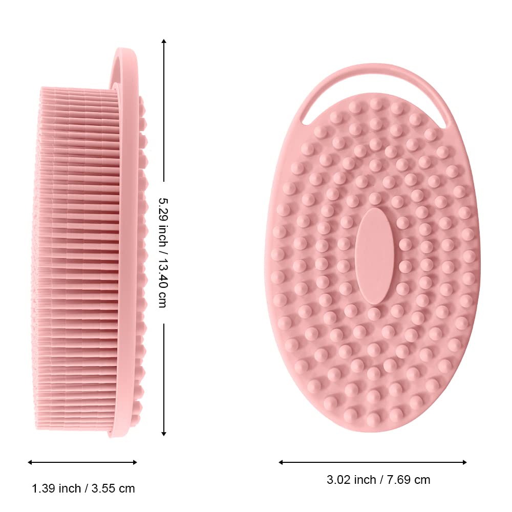 Soft Silicone Body Scrubber 2 PCS Silicone Body Shower, Silicone Loofah 2 in 1 Bath and Shampoo Brush, Body Scrubber Shower Cleaning Exfoliating Use for Sensitive Skin, Lather Well(Black and Pink)