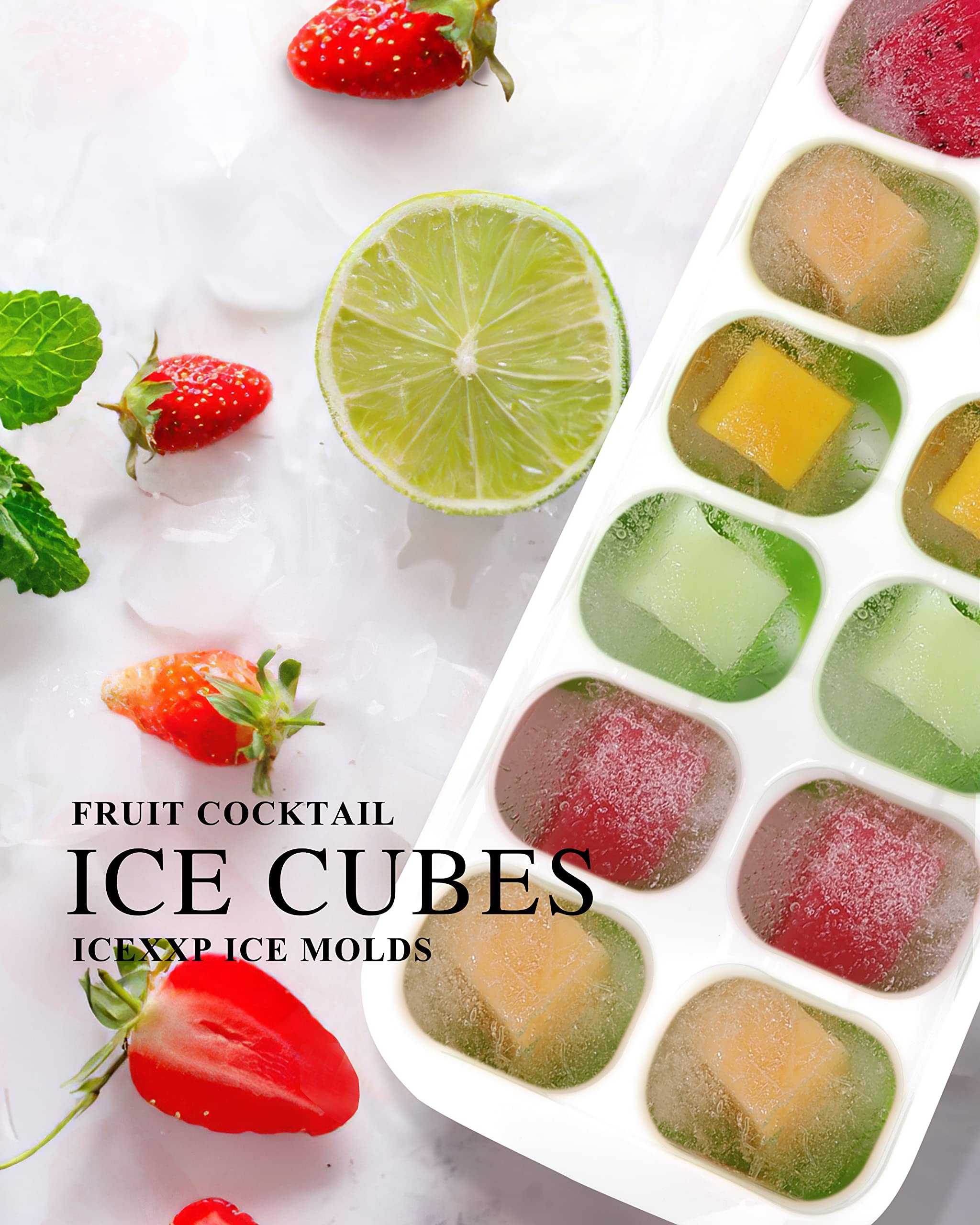 ICEXXP Ice Cube Trays for Freezer, 4 Pack Easy Release & Flexible Silicone Ice Cube Trays with Lids, BPA Free & Odor Free for Cocktail, Coffee, Stackable Plastic Ice Trays for Freezer with Covers