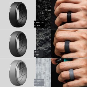 ThunderFit Silicone Rings for Men, Breathable Air Flow Grooves Rubber Wedding Bands 10mm Wide 2.5mm Thick - 1/2/3/4/5/6/7 Variety Multipack