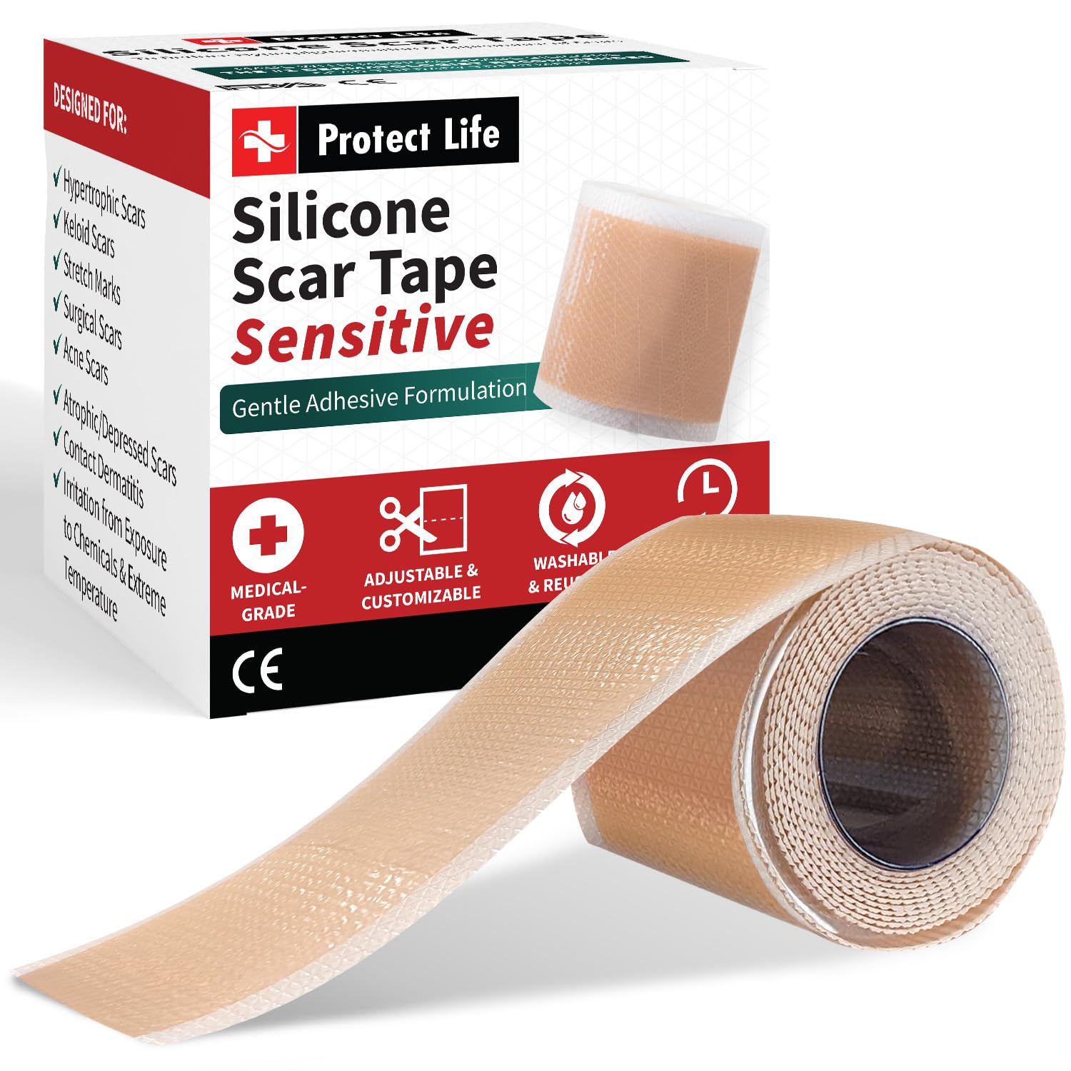 Medical-Grade Silicone Scar Tape Roll (1.6" x 118") Silicone Scar Sheets Keloid Bump Removal - Reusable Silicone Tape Scar Removal Strips, Scar Tape for Surgical Scars, C Section Scar Silicone Strips