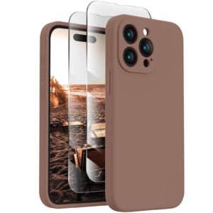 firenova designed for iphone 15 pro max case, silicone upgraded [camera protection] for iphone 15 promax case with [2 screen protectors], anti-scratch microfiber lining, 6.7 inch, light brown