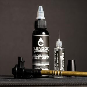 CLENZOIL Airsoft Oil | 100% Silicone Air Gun Oil & Airsoft Chamber Lube | All Purpose Airsoft Silicone Oil Lubricant for Airsoft Pistol & Air Rifle | 2 oz Bottle & 0.5 oz Needle Oiler Combo Pack