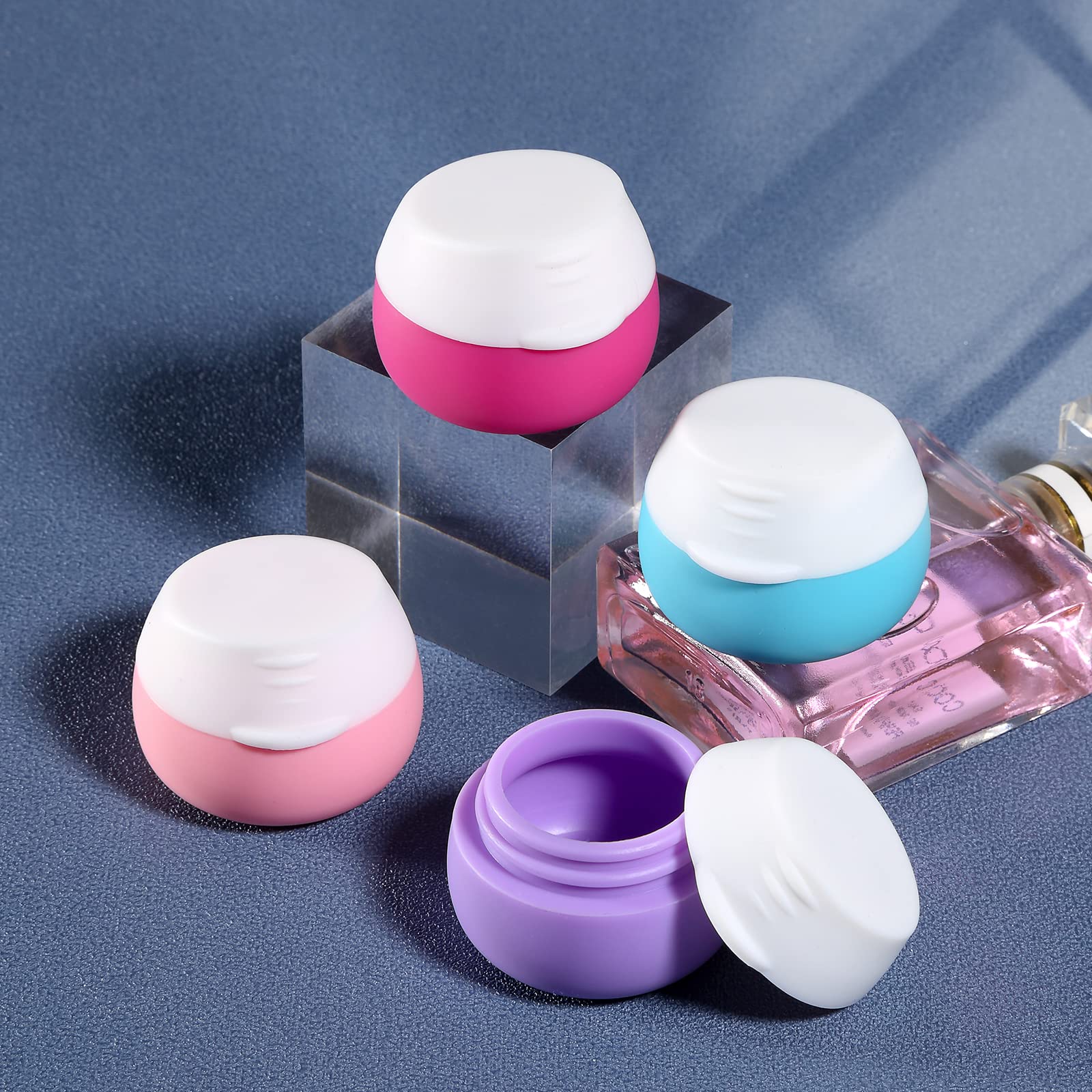 Gemice Travel Containers for Toiletries, Silicone Cream Jars, TSA Approved Travel Size Containers Leak-proof Travel Accessories with Lid for Cosmetic Makeup Face Body Hand Cream (4 Pieces)