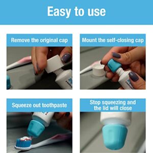 Self Closing Toothpaste Caps 6-Pack by Tilcare - No Waste Cap Dispensers for Adult and Kids Bathroom - Mess-Free Toothpaste Lids - Easy to Use, Food Grade Silicone and BPA-Free Toppers