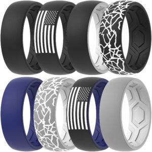 ThunderFit Silicone Wedding Rings for Men, 2 Layers Top Design Bands 8.5mm Wide 2.5mm Thick - 1/4/8/12 Variety Multipack (Pack B - Size 9.5-10 (19.8mm))