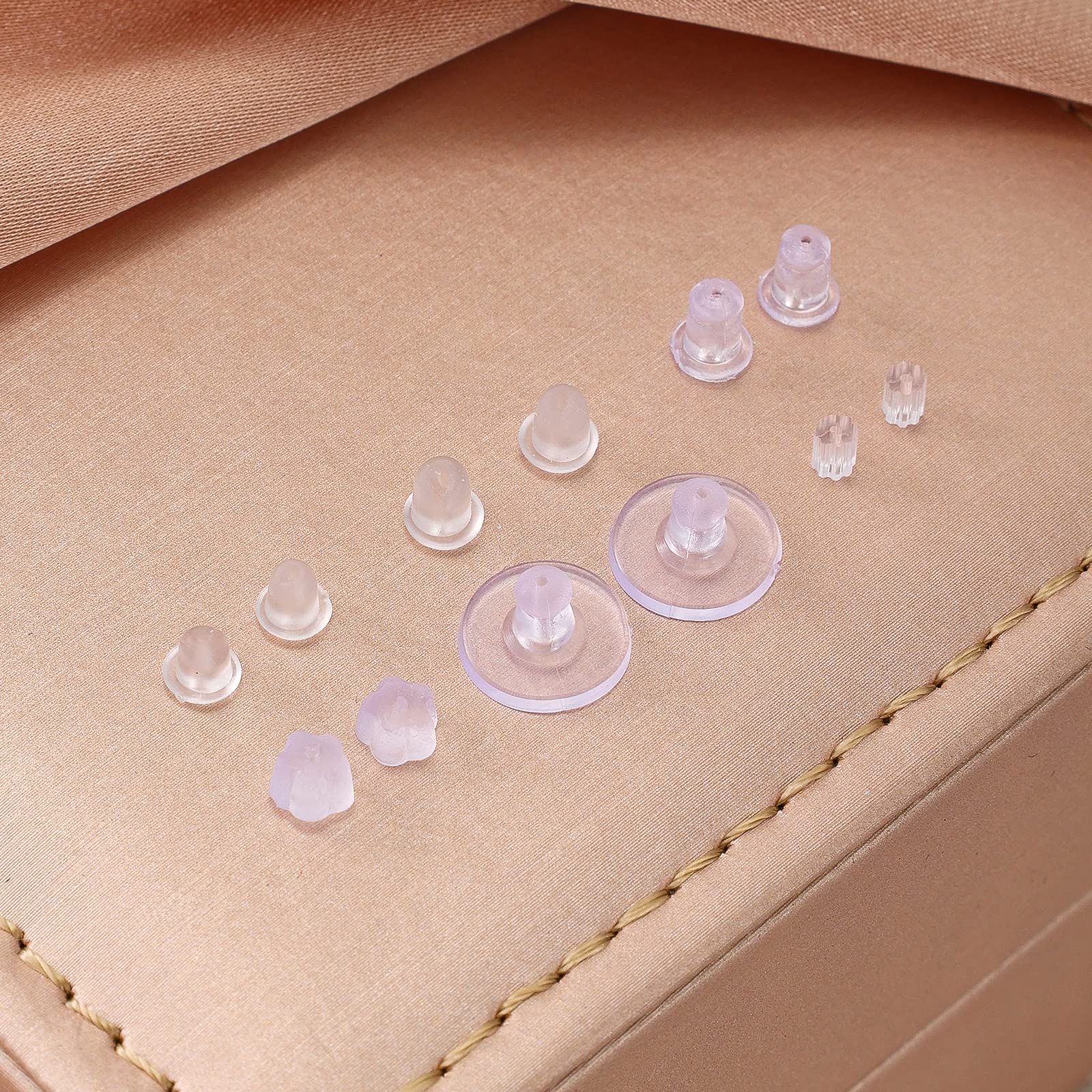 Nkwuire 6 Styles Silicone Earring Backs for Studs, 600 Pcs Clear Soft Earring Backings Hypoallergenic Plastic Rubber Earring Backs Clutch Stoppers Replacement Kits for Fish Hook Earring Studs Hoops