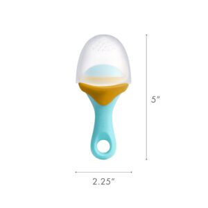 Boon Pulp Silicone Baby Fruit Feeder - Soft Silicone Baby Feeding Set - Fruit and Vegetable Baby Led Weaning Supplies - Baby Feeding Essentials - Blue/Mustard and Gray/Mint - 2 Count