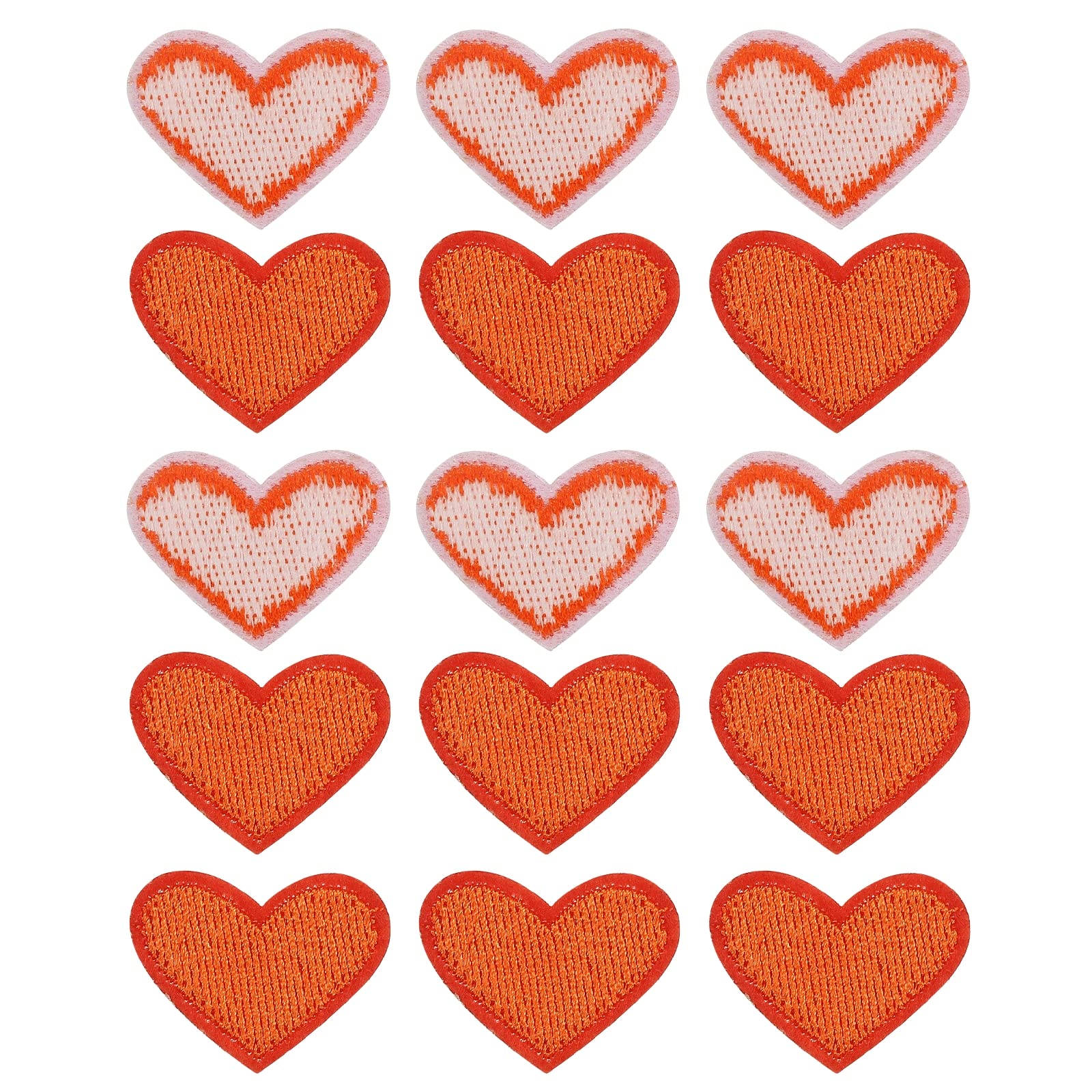 MECCANIXITY Heart Shaped Iron on Patches Orange Embroidered Sew on Love Applique Patches for Clothing Jackets Backpack Shoes Repairing Decorations Pack of 15