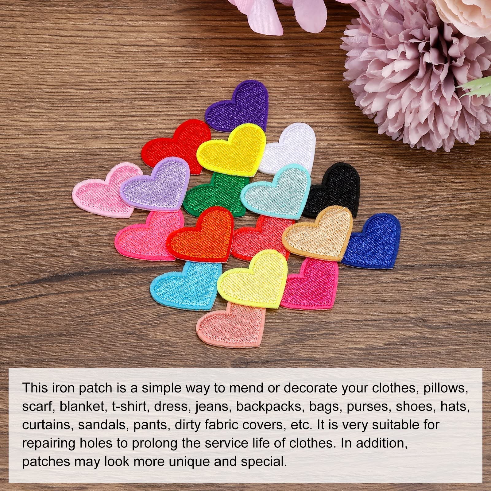 MECCANIXITY Heart Shaped Iron on Patches Orange Embroidered Sew on Love Applique Patches for Clothing Jackets Backpack Shoes Repairing Decorations Pack of 15